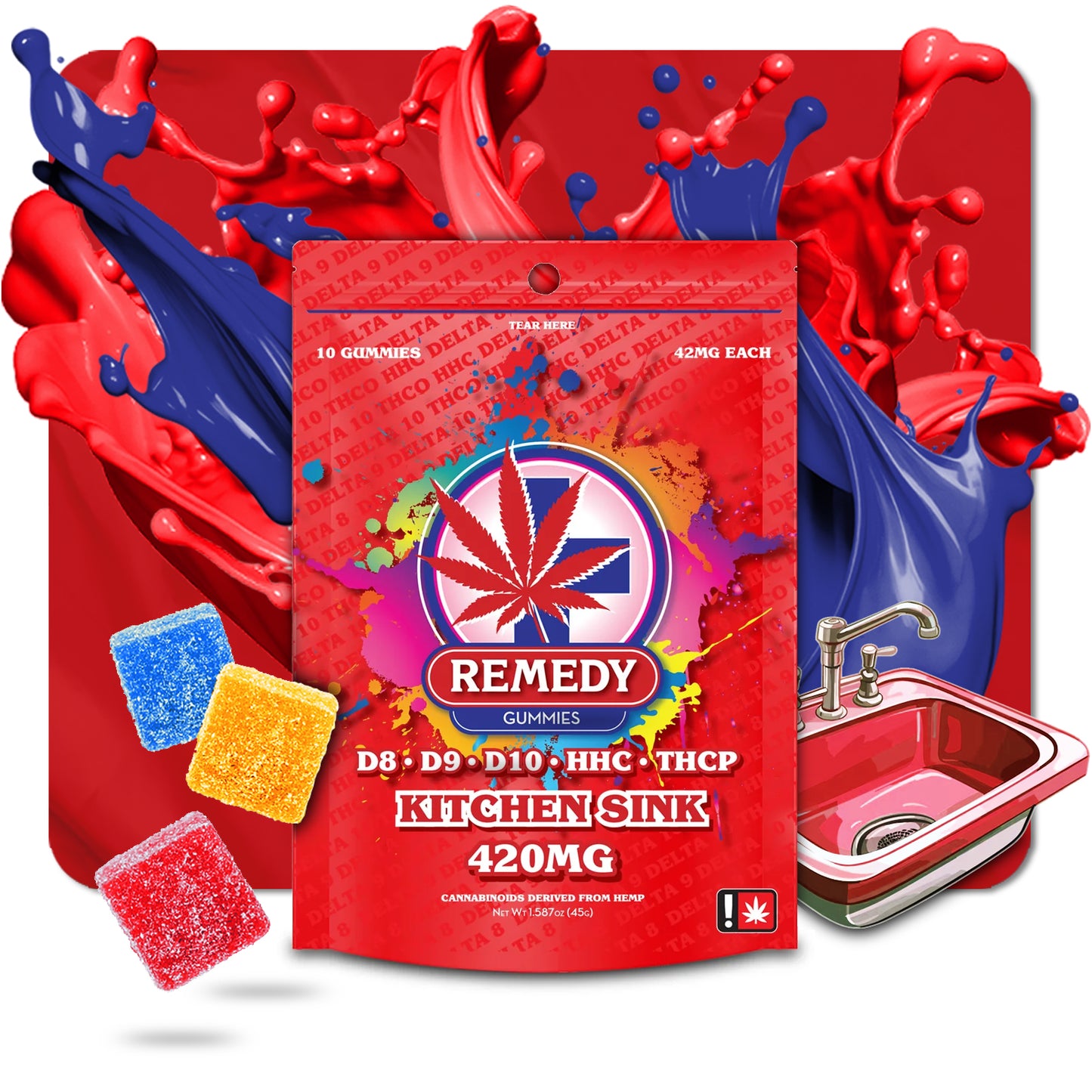 Kitchen Sink Gummies (Red) 420mg/10ct - D8+D9+D10+HHC+THCP