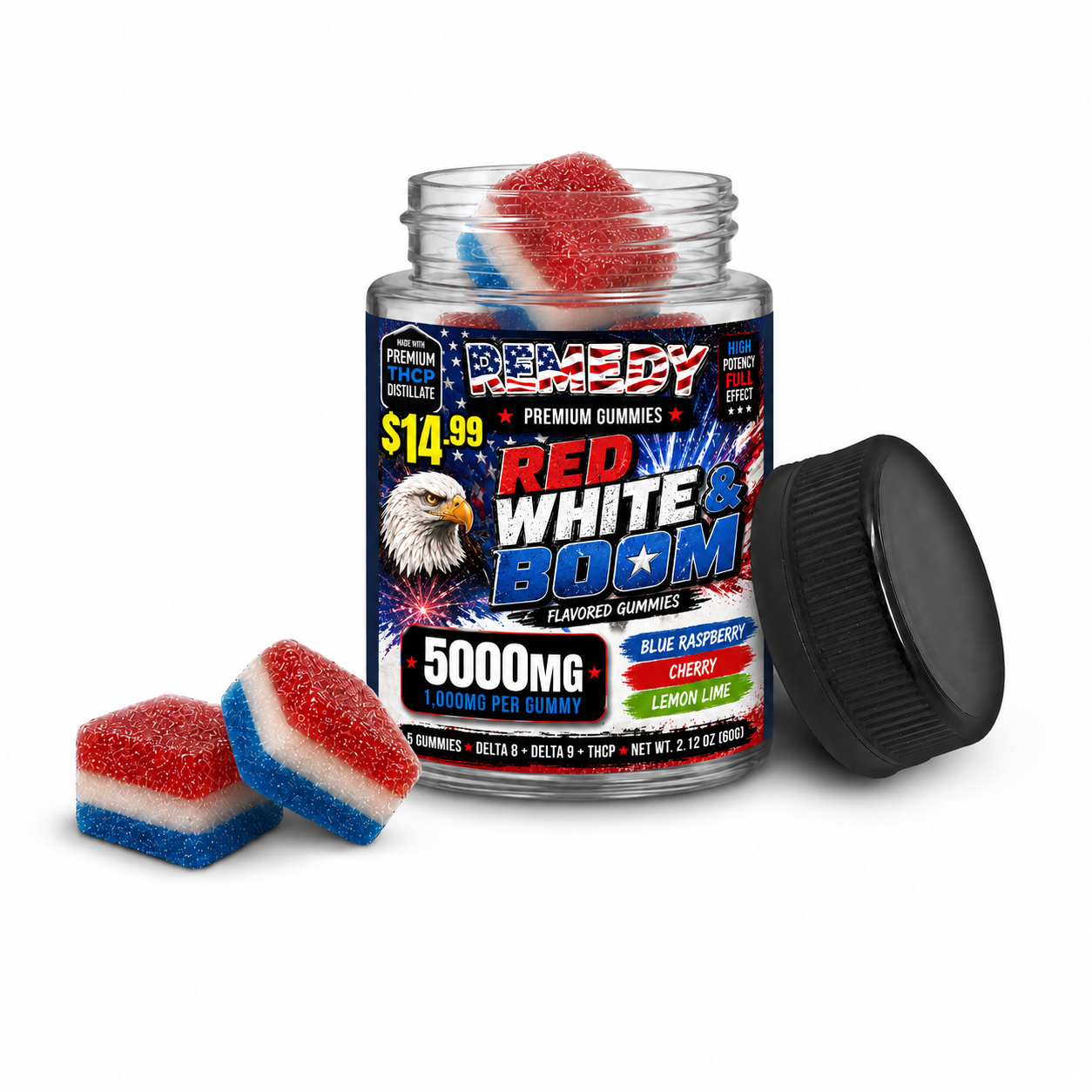 Red, White & Boom D8 + D9 + THCP 5,000mg Gummies