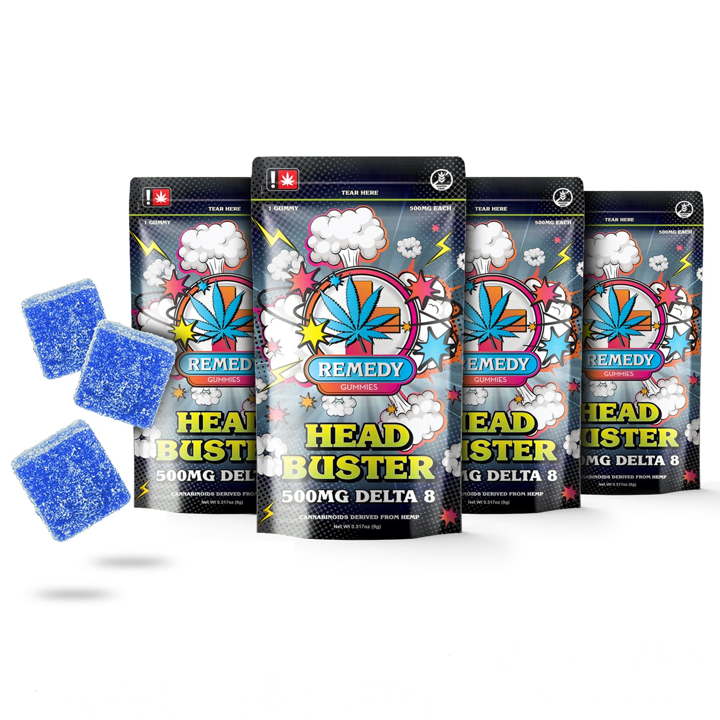 4 Pack Head Buster Gummies 500mg/1ct - Delta 8