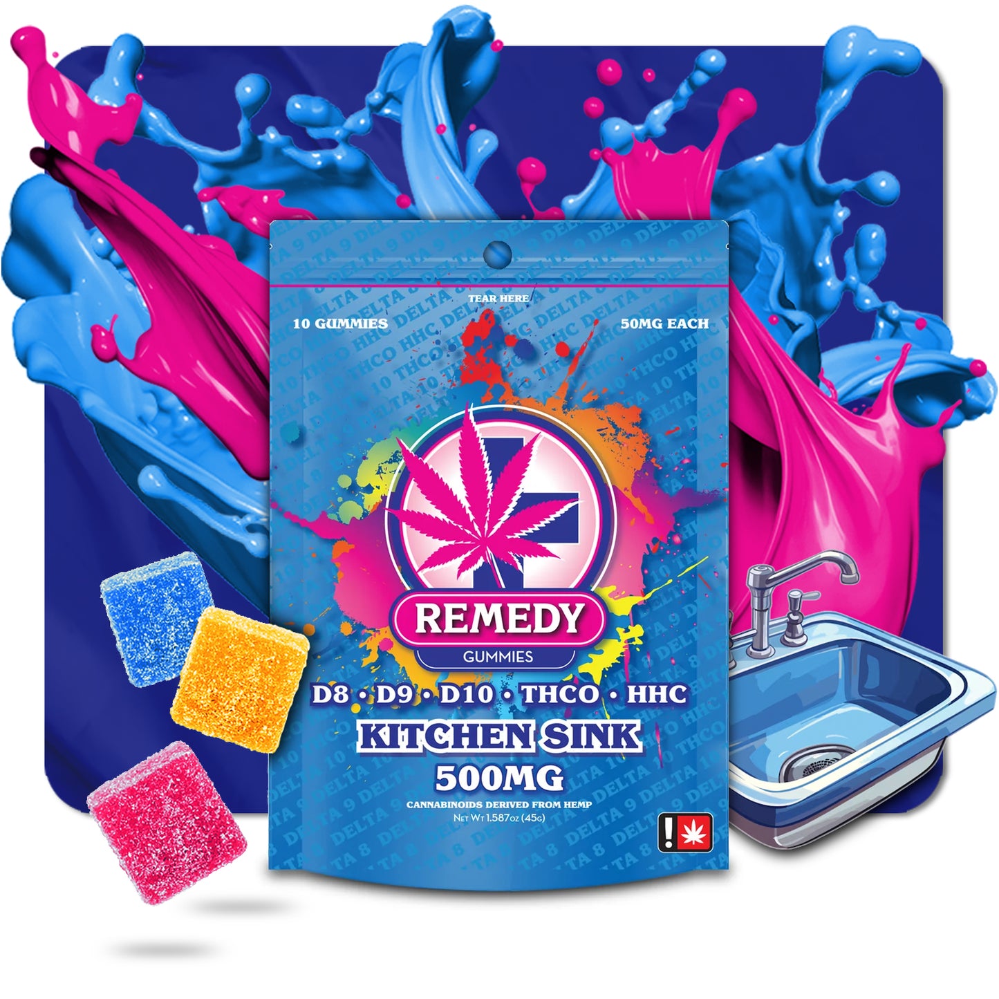 Kitchen Sink Gummies (Blue) 500mg/10ct - D8+D9+D10+THCO+HHC