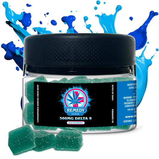 Delta 9 THC Blue Raspberry Gummies 500mg