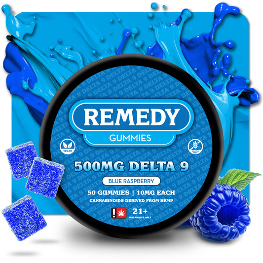 Delta 9 THC Blue Raspberry Gummies 500mg